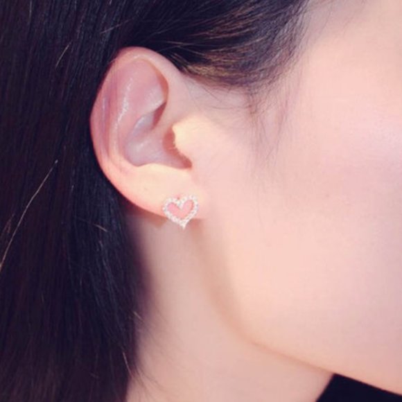 Heart Stud S925 Sterling Silver Crystal Earrings - Picture 3 of 4